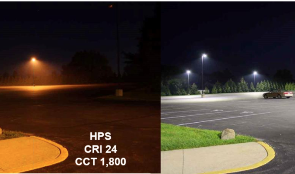 Comparison between LED and High Pressure Sodium lighting.